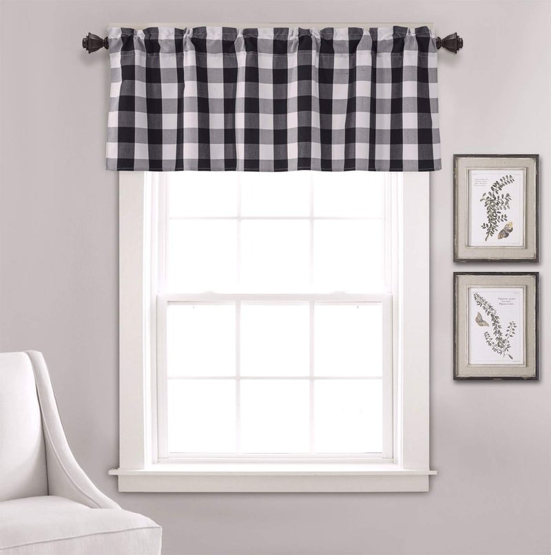 Annlaite Buffalo Checker Farmhouse Thermal Insulated Energy Saving Window Curtain Valance for Living Room/Bedroom/Kitchen Rod Pocket Valance 52 by 18 Inch Black - Image 2